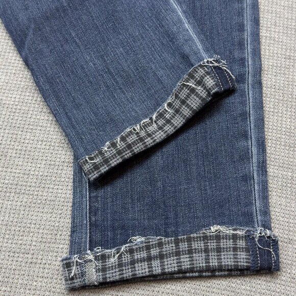 Judy Blue Womens Blue Jeans Raw Plaid Cuffs Lightly Distressed Slim Fit 13/31 - Picture 6 of 16